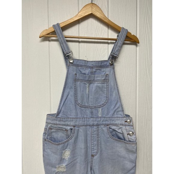 Forever 21 Junior Girl's Light Wash Ripped Leg Overalls Size 27 - Picture 12 of 12